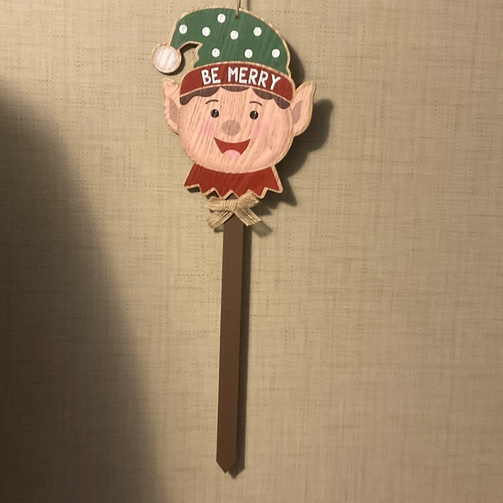 Festive Elf Holiday Decor Stick - Green and Brown